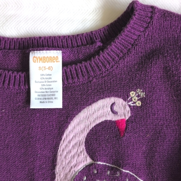 gymboree purple peacock sequin graphic knit sweater girls size small 5/6 - Picture 2 of 6